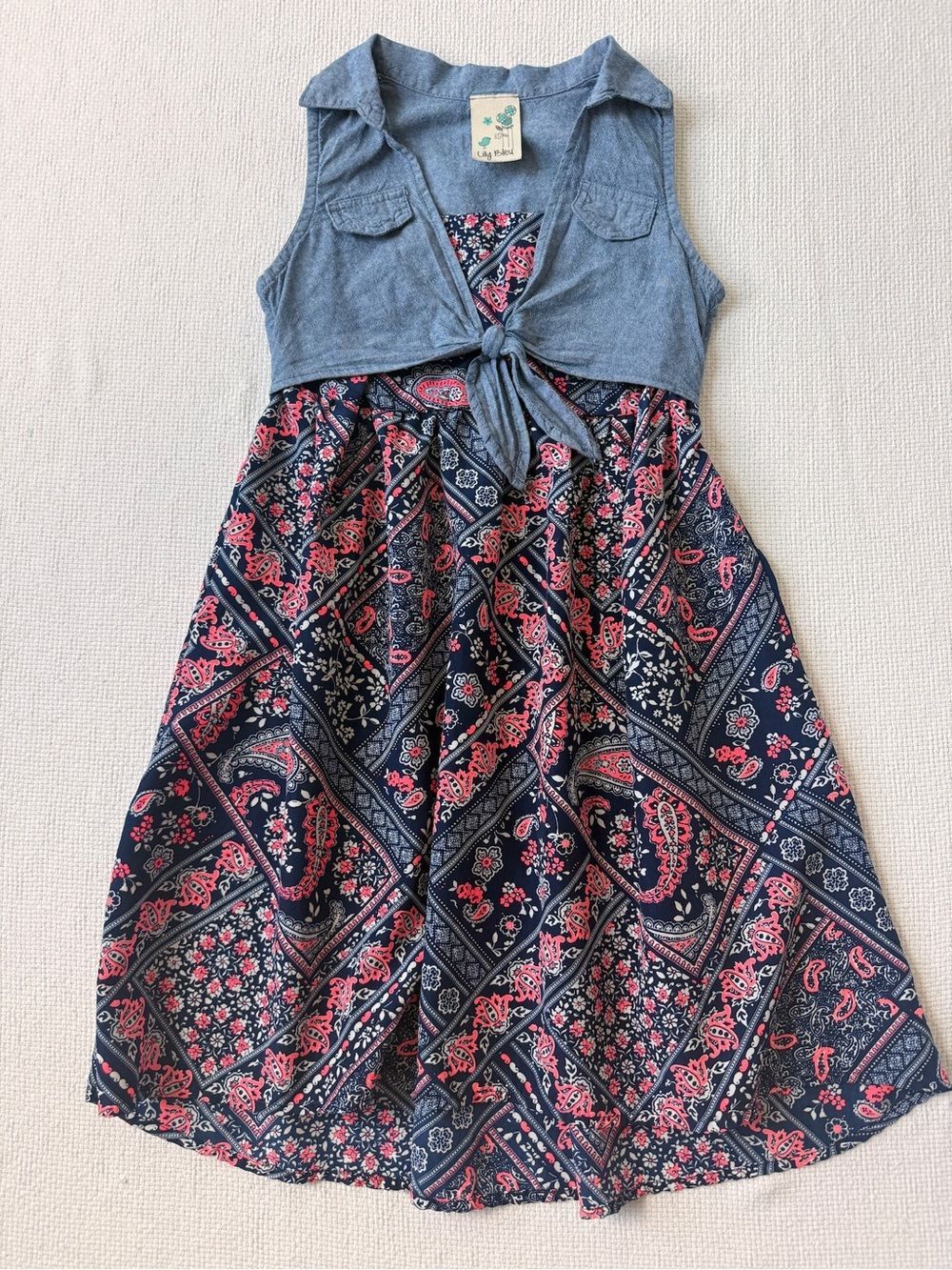 Lily Bleu Navy and Pink Floral Tie-Front Casual Dress